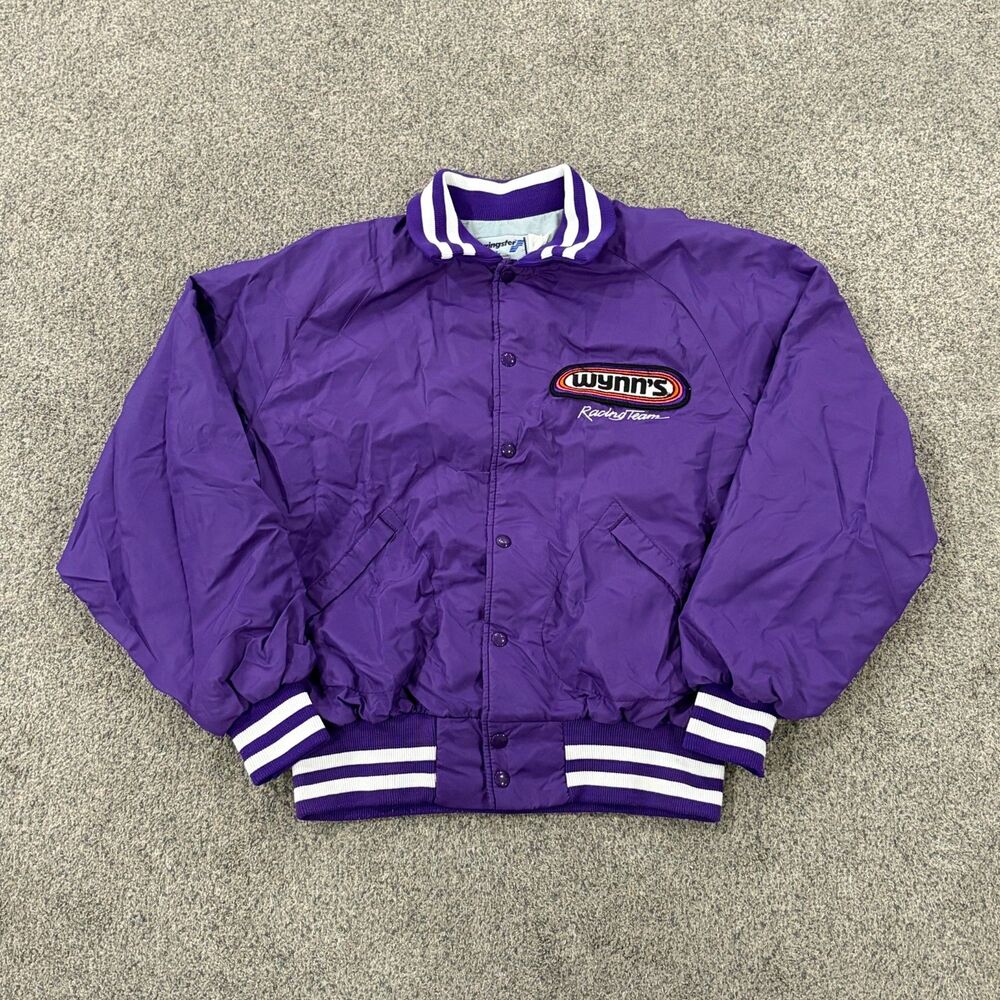 Vintage 80s Wynns Racing Team Satin Bomber Jacket Men's Size XL Purple